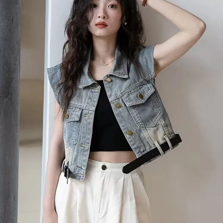 复古牛仔马甲女春秋新款设计感小众特色宽松显瘦短款无袖马夹上衣