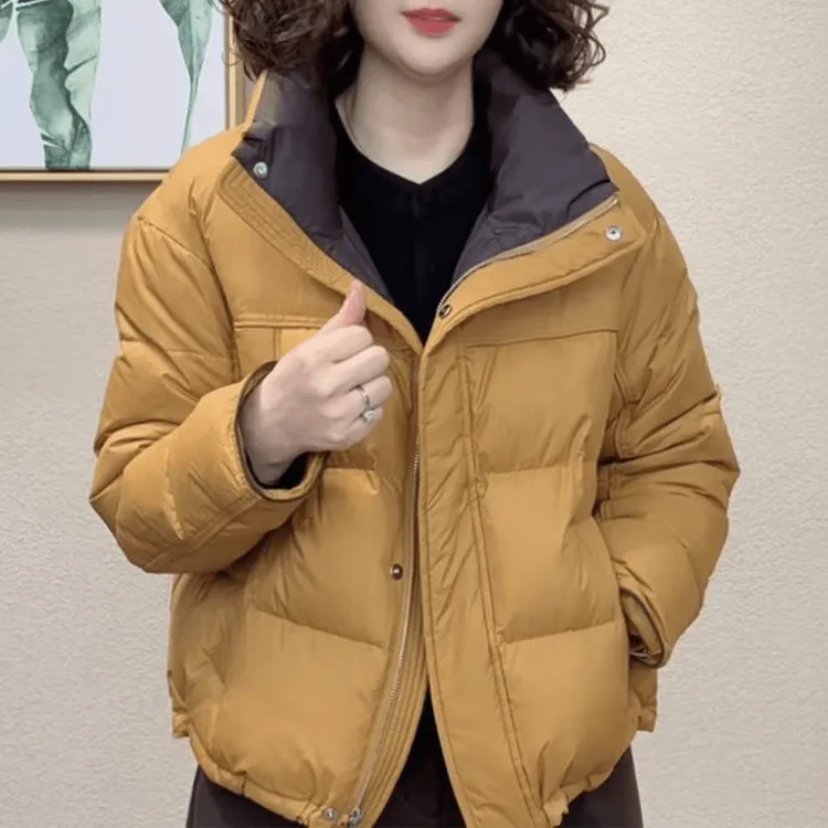 立领拉链外套女冬季新款时尚百搭宽松休闲加厚保暖面包服短款棉服