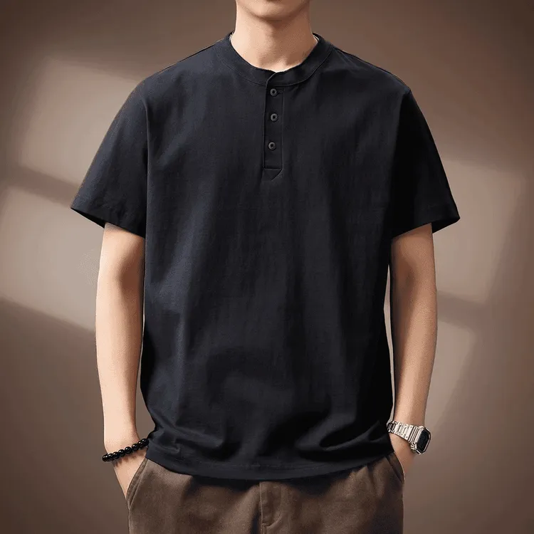 GORNER SG/格纳高端美式复古亨利领简约T恤男士夏季潮牌宽松短袖