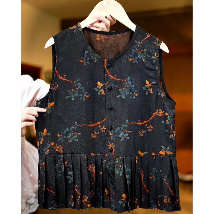 墨色蓝花《非遗美学》1357夏季新款宽松印花荷叶边下摆上衣