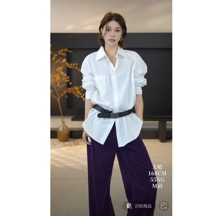 DENGDAHA「时髦速成」休闲风 Polo领单排扣衬衫上衣HBZXP710095