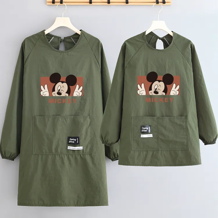 时尚家用厨房干活防水防油长袖围裙外穿耐脏罩衣上班工作服可定制