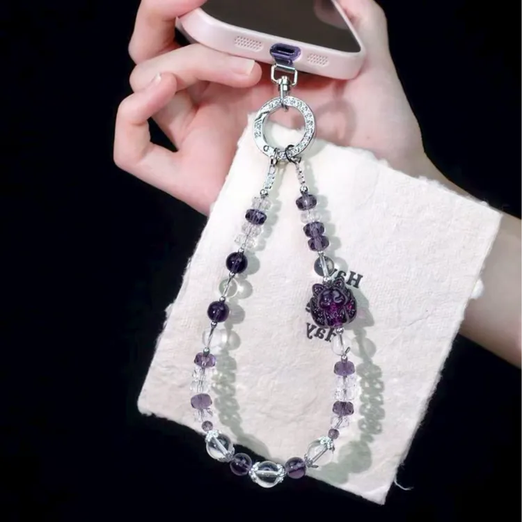 XX287【白紫狐】手机链挂饰奢华高级水晶珠子手链条防丢挂饰