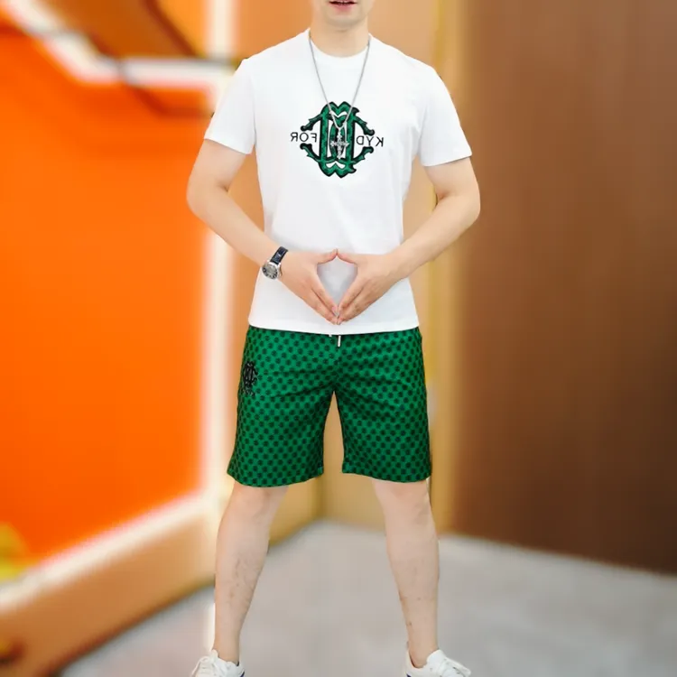 【阿凯严选】高品质夏季新款男士潮流时尚修身个性短裤短袖刺绣套装