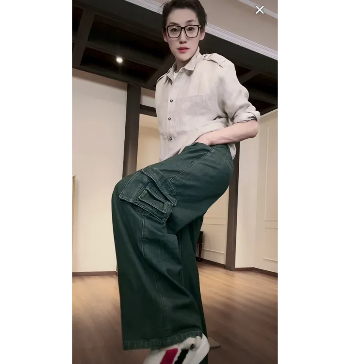  灰绿色 牛仔裤 K0745
