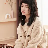 【乎兮】 羊羔绒套头格子裤家居套装女士 HX462132