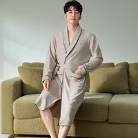 新款男士睡袍秋冬季德绒保暖发热加厚开衫翻领浴袍大码宽松家居服