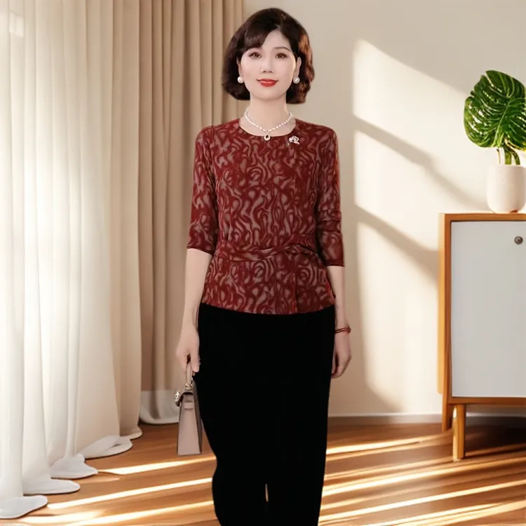 2025新款妈妈装秋季纯欲慵懒风女装衬衫中老年新中式套装两件套