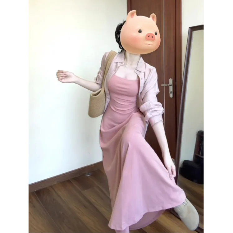 2025春季新款chic温柔别致防晒开衫外套搭气质吊带连衣长裙套装女