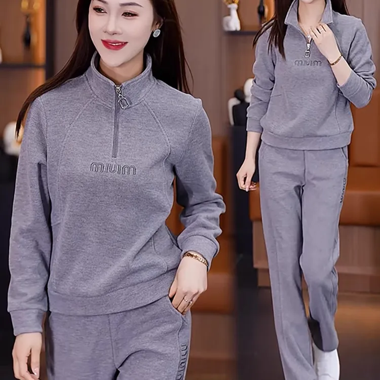 休闲运动服套装女2025春秋新款时尚洋气减龄立领卫衣阔腿裤两件套