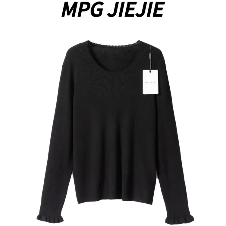 MPG JIEJIE【高段位】大码设计感桑蚕丝绵羊毛花边袖针织衫