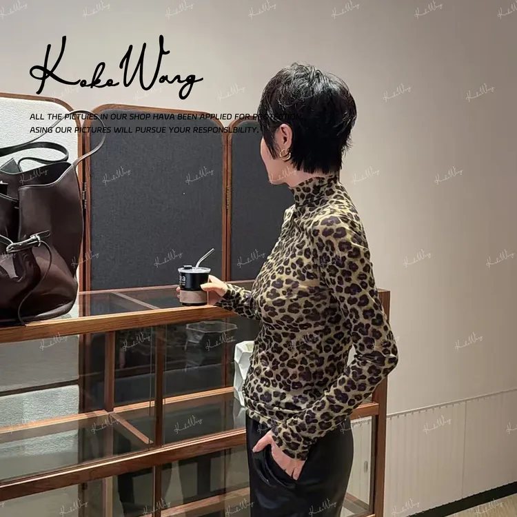 KOKO WANG秋冬高级感双色豹纹修身显瘦高领豹纹打底衫N0685J27T46