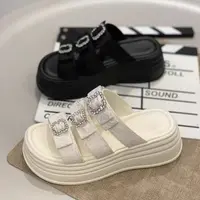 新款增高时尚轻便懒人一脚蹬沙滩粗跟凉鞋G4-558-181