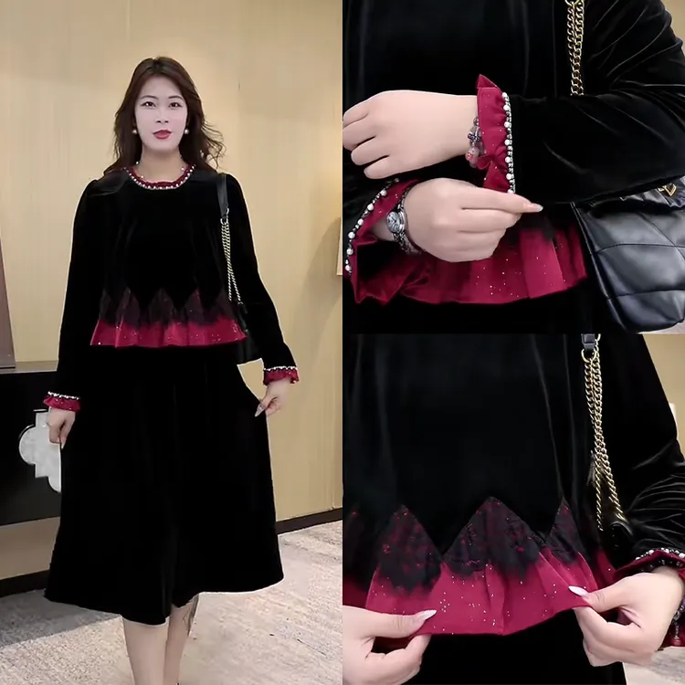 薇姐2025年新款显瘦遮肉洋气长女装休闲气质连衣裙ZSX25A0113