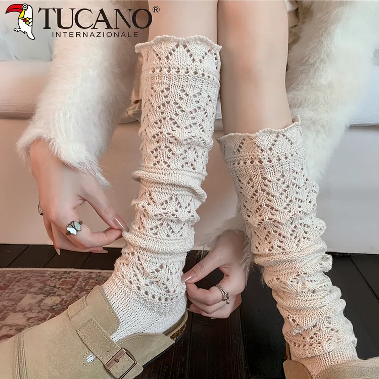 韦雪同款羊毛小腿袜子女配靴子秋冬保暖针织毛线长筒袜复古堆堆袜