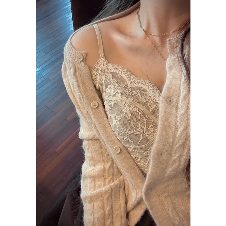 YPP!【美欲战神】自带胸垫/法式蕾丝纯欲磨毛修身显瘦吊带背心