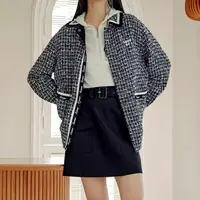 秋季长袖短外套厚款千鸟格直下摆女百搭休闲毛呢常规SW081411