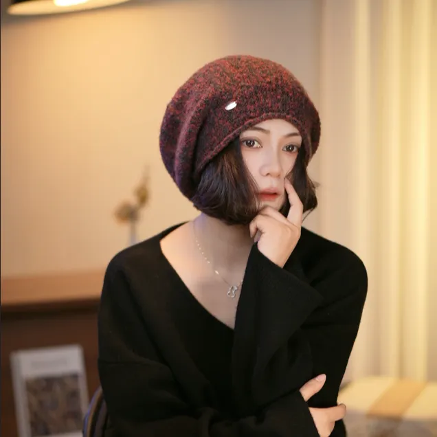 XMAO韩系灯炮针织堆堆帽子秋冬显脸小羊毛混纺帽大头围保暖包头帽