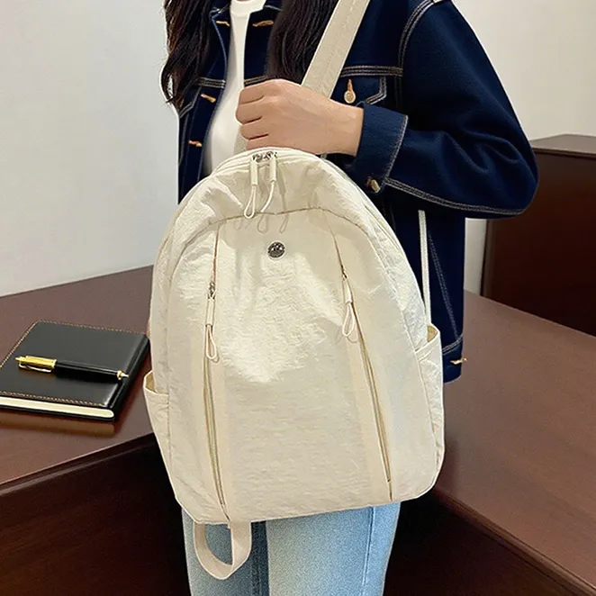 新款跨境纯色百搭韩版学生大容量小众森系布包简约旅游双肩背包