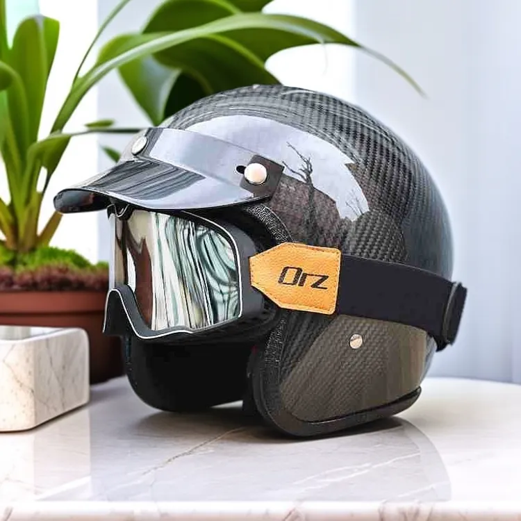 3C认证摩托车碳纤维头盔复古锻造哈雷盔骑行安全机车男女个性半盔