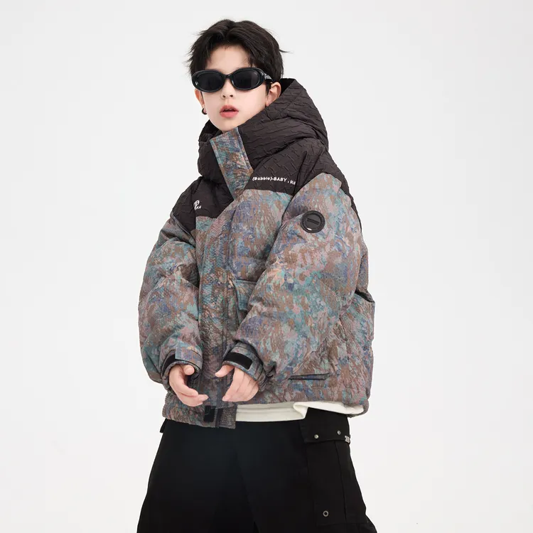 【新年战袍必备款】【90安心绒】【现货现发】男童冬撞色迷彩工装羽绒服