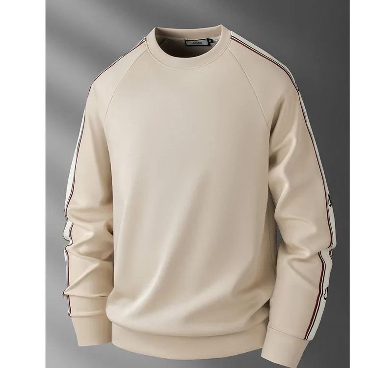 Mandsibil曼德西比利早秋秋季卫衣男拼接织带圆领休闲长袖t恤男士