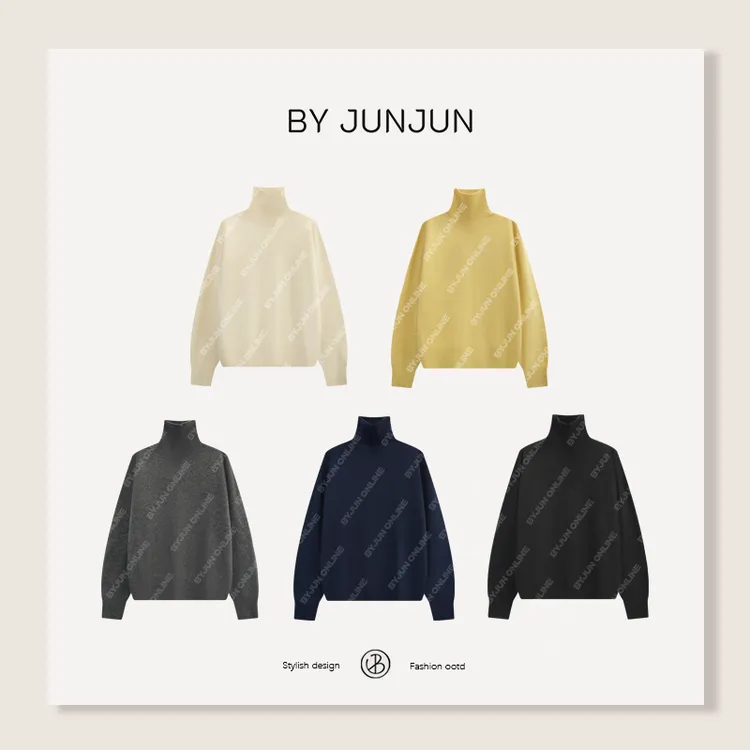 ByJunjun冬季新品女装保暖显瘦无缝一体高领羊毛衫