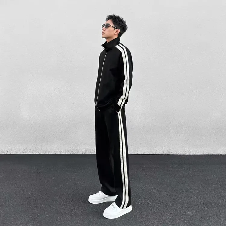 秋季款简约轻奢套装夹克外套休闲裤裤子侧条纹运动长裤男女百搭款