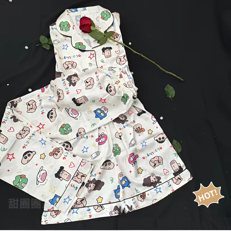 冰雪丝 家居服套装 短袖 时尚 卡通 简约套装 夏季 睡衣 薄款