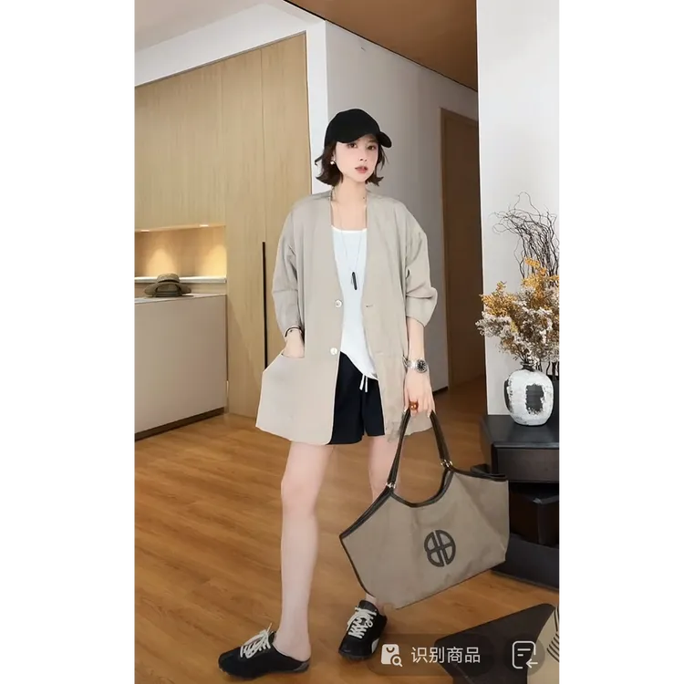 YYOUHAN 2025新款【云裳旅人】轻薄双扣V领西装防晒外套 2507C3945