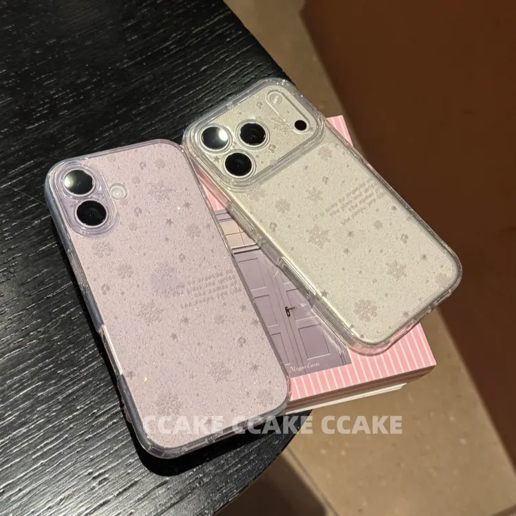 透明满屏雪花爆闪闪粉~适用于苹果17promax/16手机壳14/15pro防摔