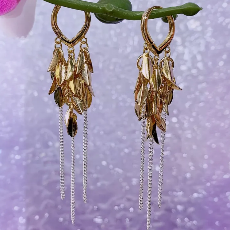 铜合金耳饰 （764号）金枝玉叶长款欧若精灵风