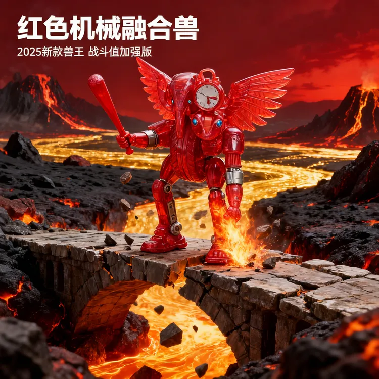 2025新款融合兽红色机械缝合怪小学生手办木棍人玩偶可拼装拆卸