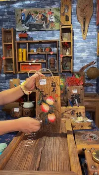 风化老门板丙烯画挂画