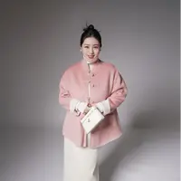 多肉宝贝100%绵羊毛新中式盘扣双面呢外套女大码胖mm穿2509AL1200