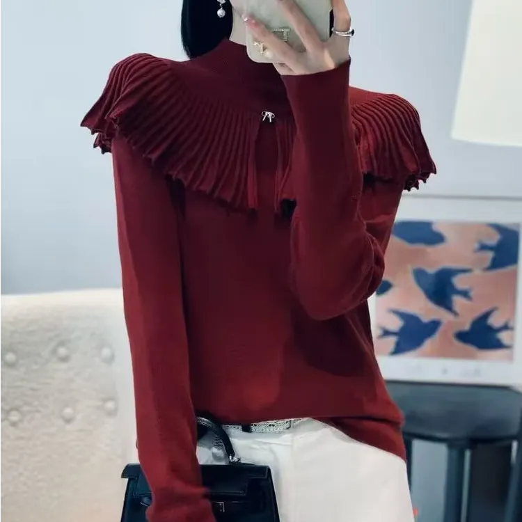 2025秋季新款立领毛衣女显瘦长袖披肩斗篷针织衫时尚打底内搭上衣