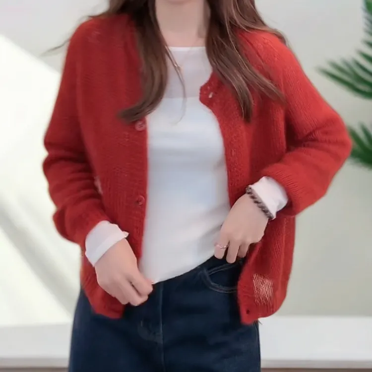 氛围感高级毛衣减龄显白长袖针织开衫2025秋季宽松显瘦小衫
