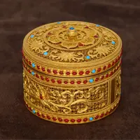 厚義金铺手工制作足金花开富贵宝莲金盒