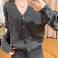 13558余小鱼【品味在线】两色V领单排扣时尚百搭秋冬毛衣开衫女装