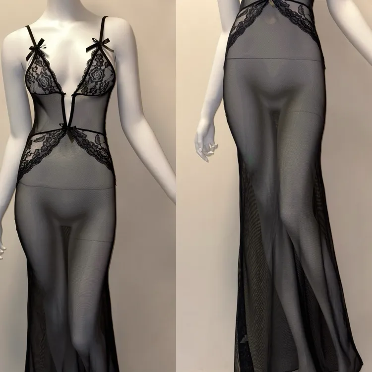 黑色透光御姐后妈长裙