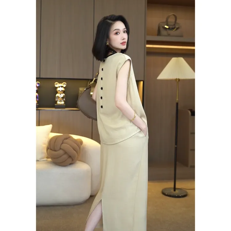 欧颍昇夏装套装裙子2025洋气衣服时尚知性风温柔女装两件套7270