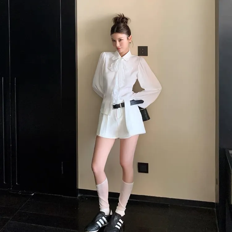 白色西装短裤女2025新款春季高腰显瘦休闲裤时尚百搭a字阔腿裤子