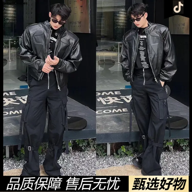 美式小众结构设计高级感PU皮机车黑色高街潮牌短款男士男款夹克