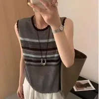 (清)不规则领边撞色背心针织衫-灰色S91(实物以直播间为准)
