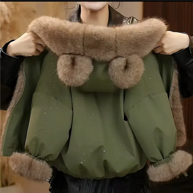 洒银男女宝冬季皮毛衣外套加绒冬款加厚儿童洋气宝宝保暖棉衣洋气