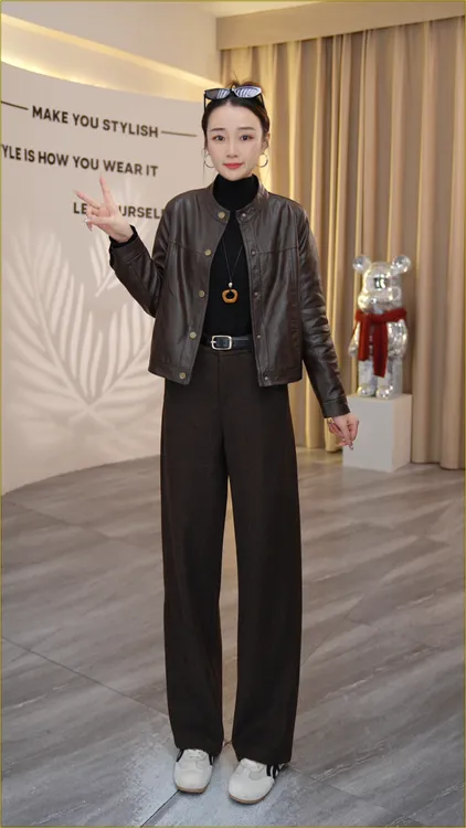 【冬季新款】加厚加绒弯刀裤女秋冬2025新款毛呢香蕉裤阔腿裤1037