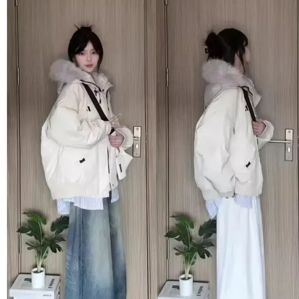 oversize棉服女2025冬季新款韩版工装大毛领宽松棉衣保暖棉袄外套