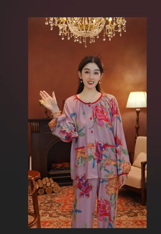 七七【紫烟】2025冬款绒款绵羊毛+桑蚕丝两件套可外穿家居服HS