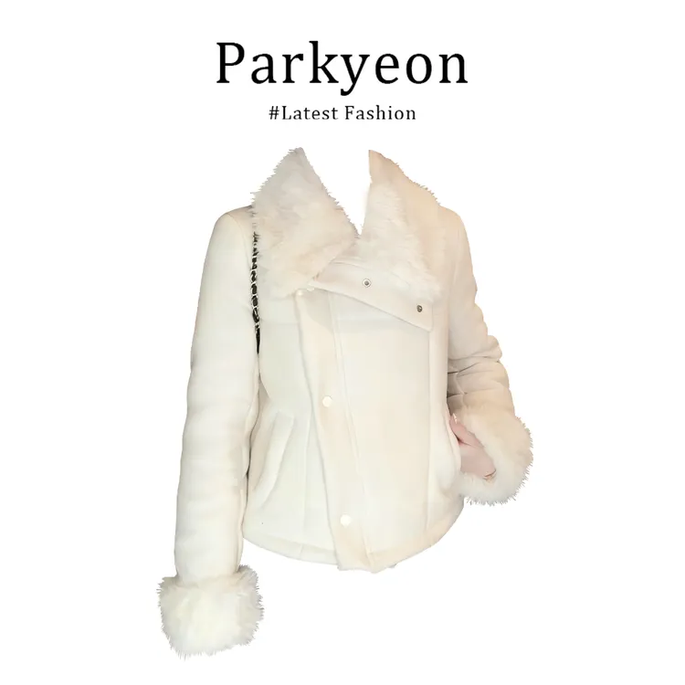parkyeon巨好看韩系时尚千金风毛绒大翻领设计感外套秋冬保暖潮流