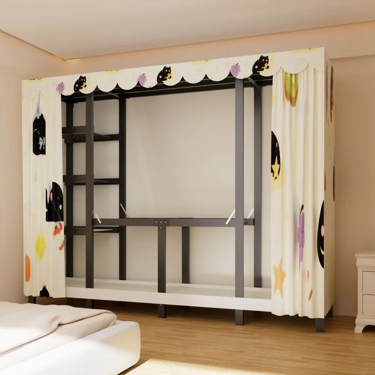 衣柜出租房专用免安装折叠卧室家用加厚加粗加固全钢结实简易衣柜